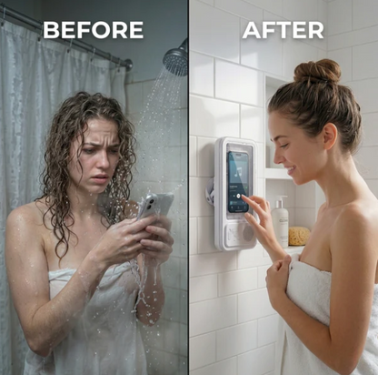 Waterproof touch screen phone holder with Bluetooth speaker for bathroom
