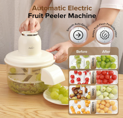 Automatic fruit peeler for grapes, tomatoes, cherries, and garlic.