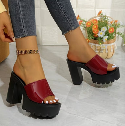 Patent leather platform chunky heeled sandals