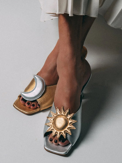 Shiny Metallic Leather Sandals