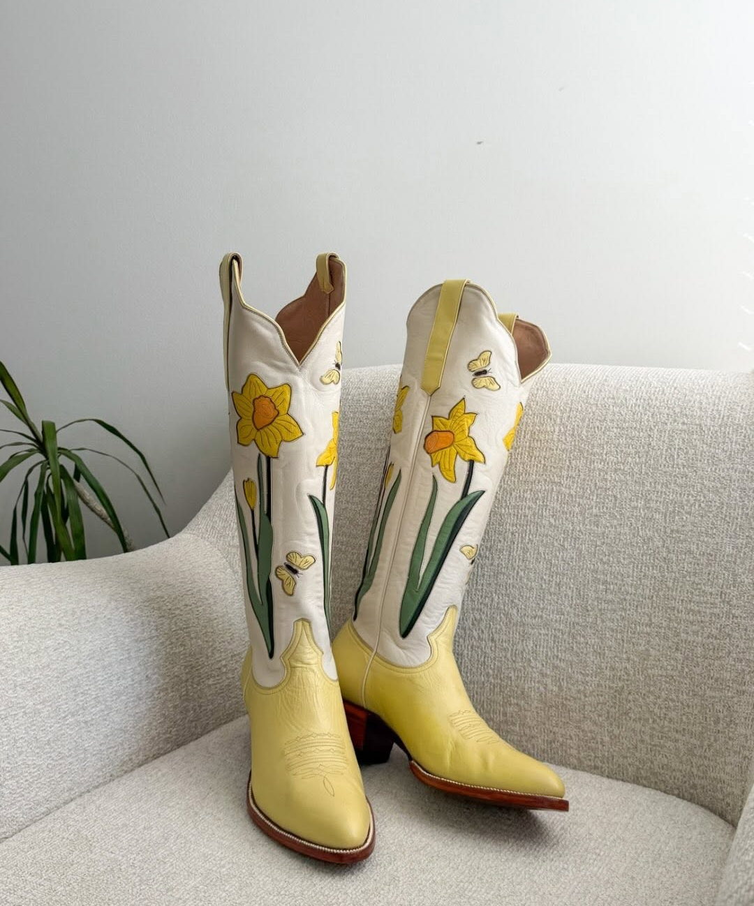Toe Floral Inlay Knee High Tall Cowgirl Boots