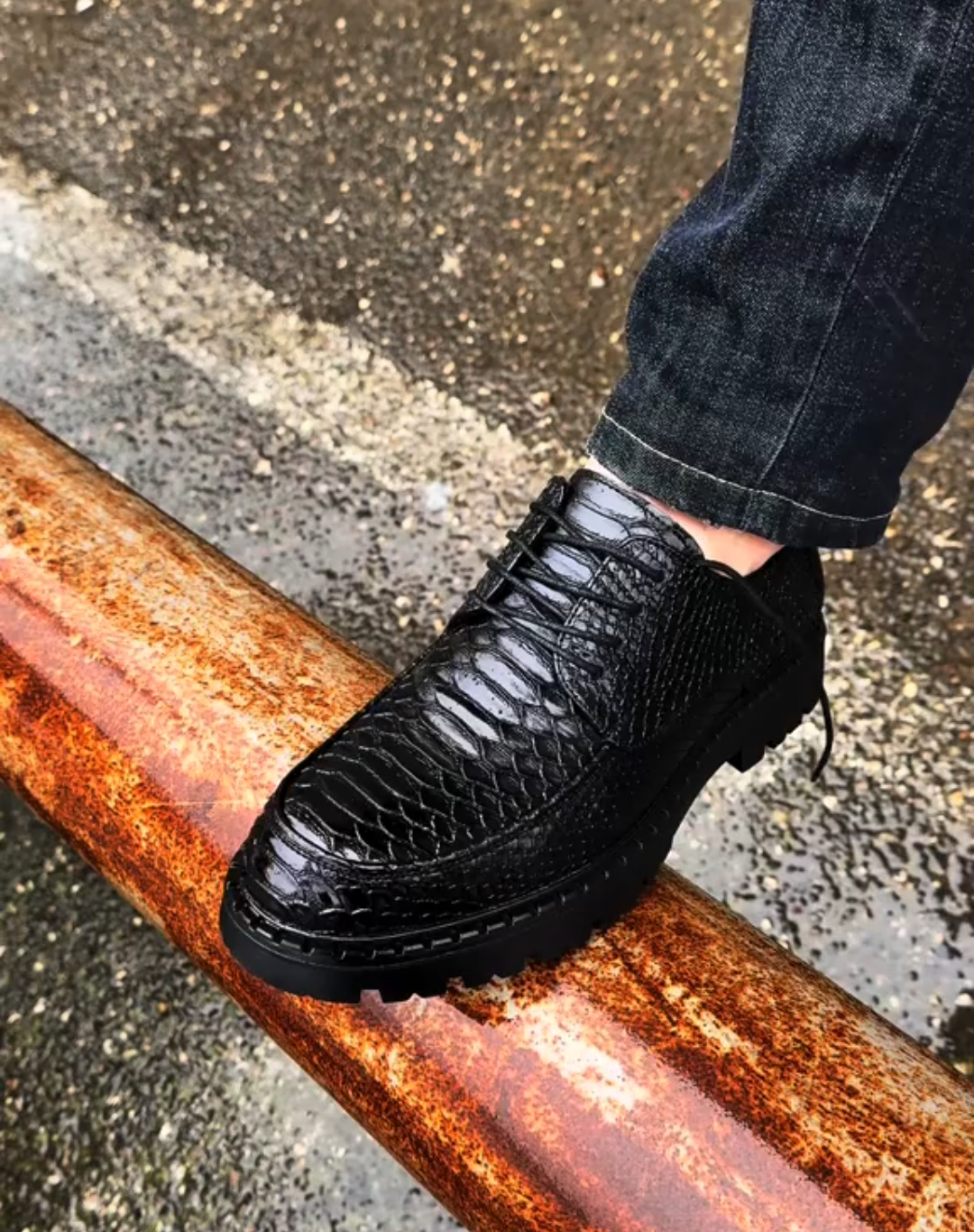 Crocodile-Emboss Leather Sneakers