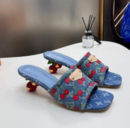 Cherry Low-Heel Slides