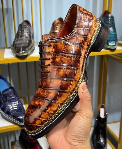 Elegant Crocodile-Embossed Leather Oxfords