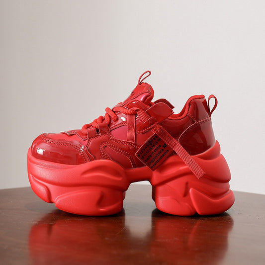 8cm platform genuine leather sneakers
