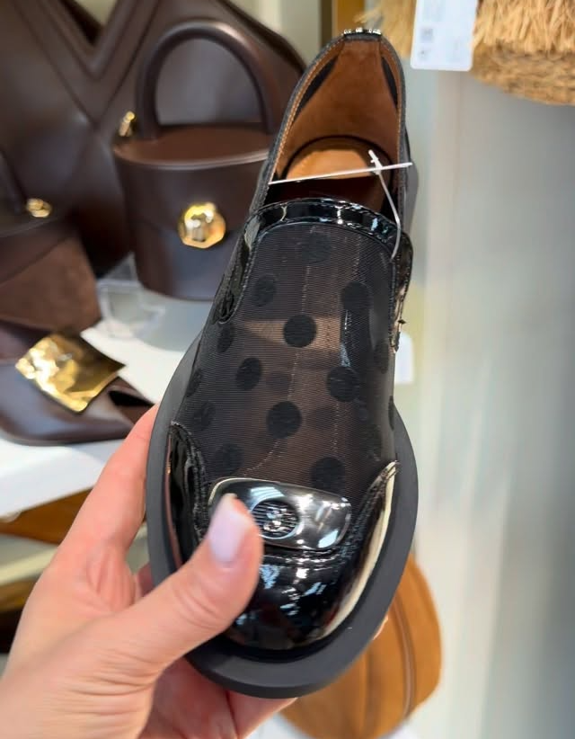 Black polka dot sheer loafers