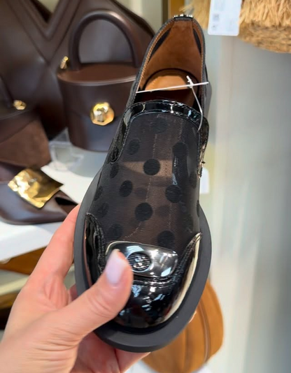 Black polka dot sheer loafers