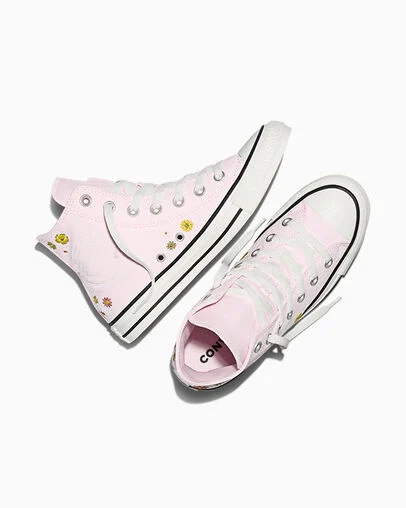 Embroidered flower high-top shoes