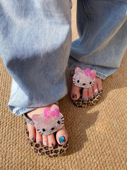 Leopard Print Flip-Flops - Summer Rhinestone-Studded Beach Sandals